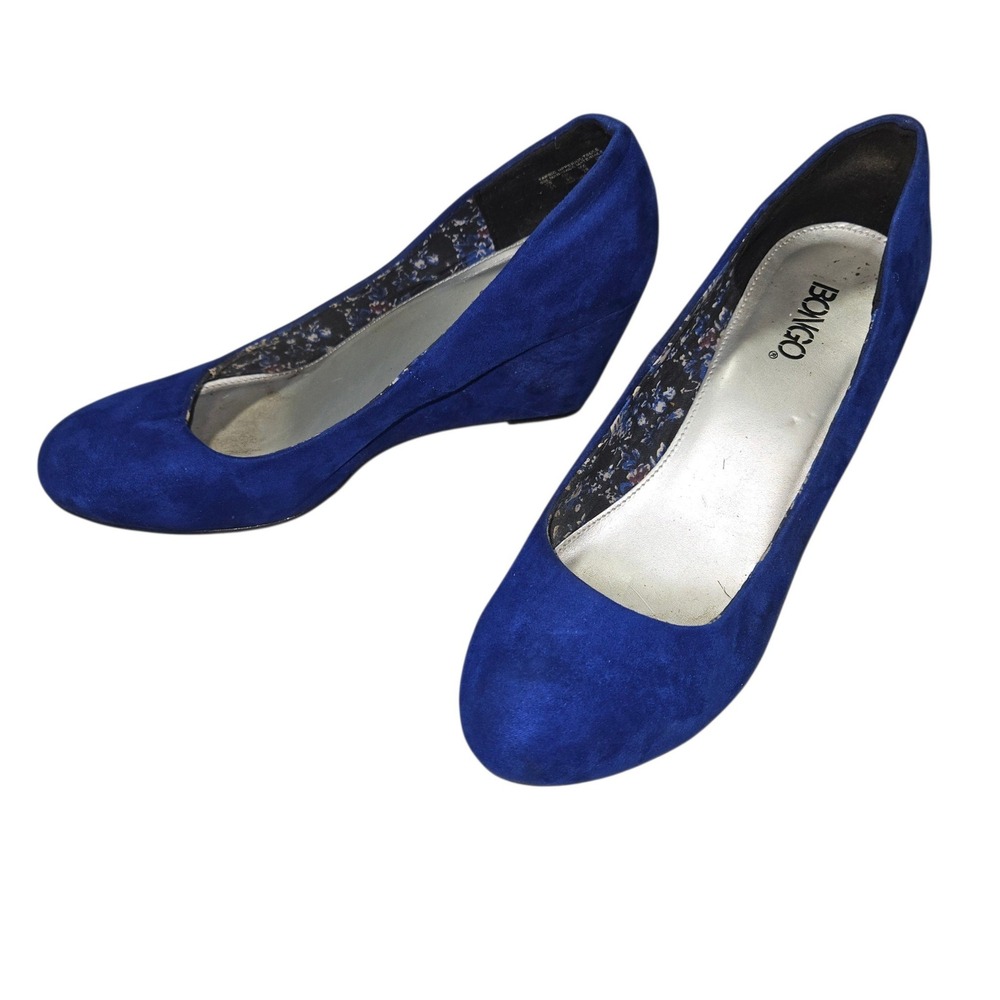 Bongo VTG Y2K Faux Suede Wedge Heels Cobalt Royal Blue Sz 7.5